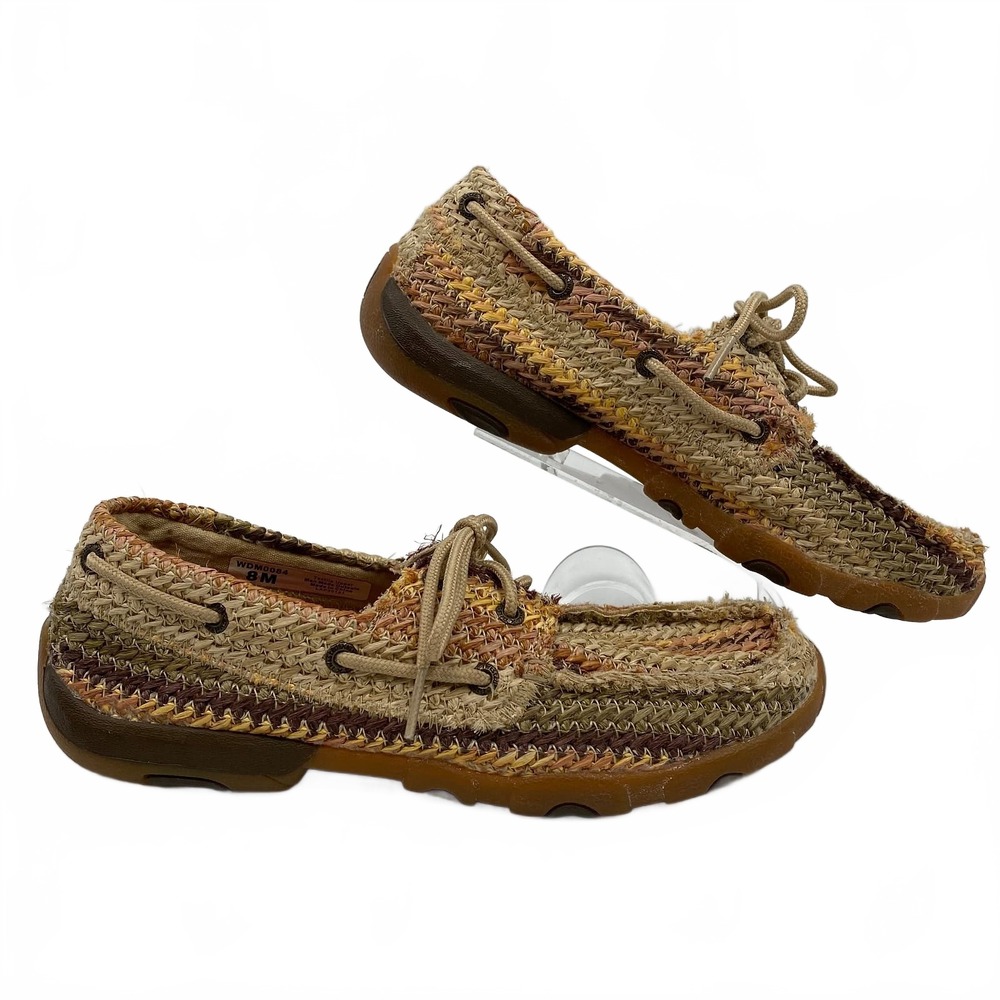 Twisted X Tan Brown Straw Driver Boat Shoes | Womens 8